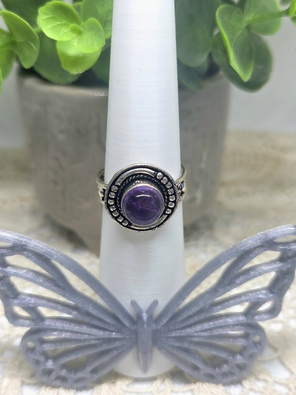 Sterling Silver Amethyst Cabochon Statement Ring